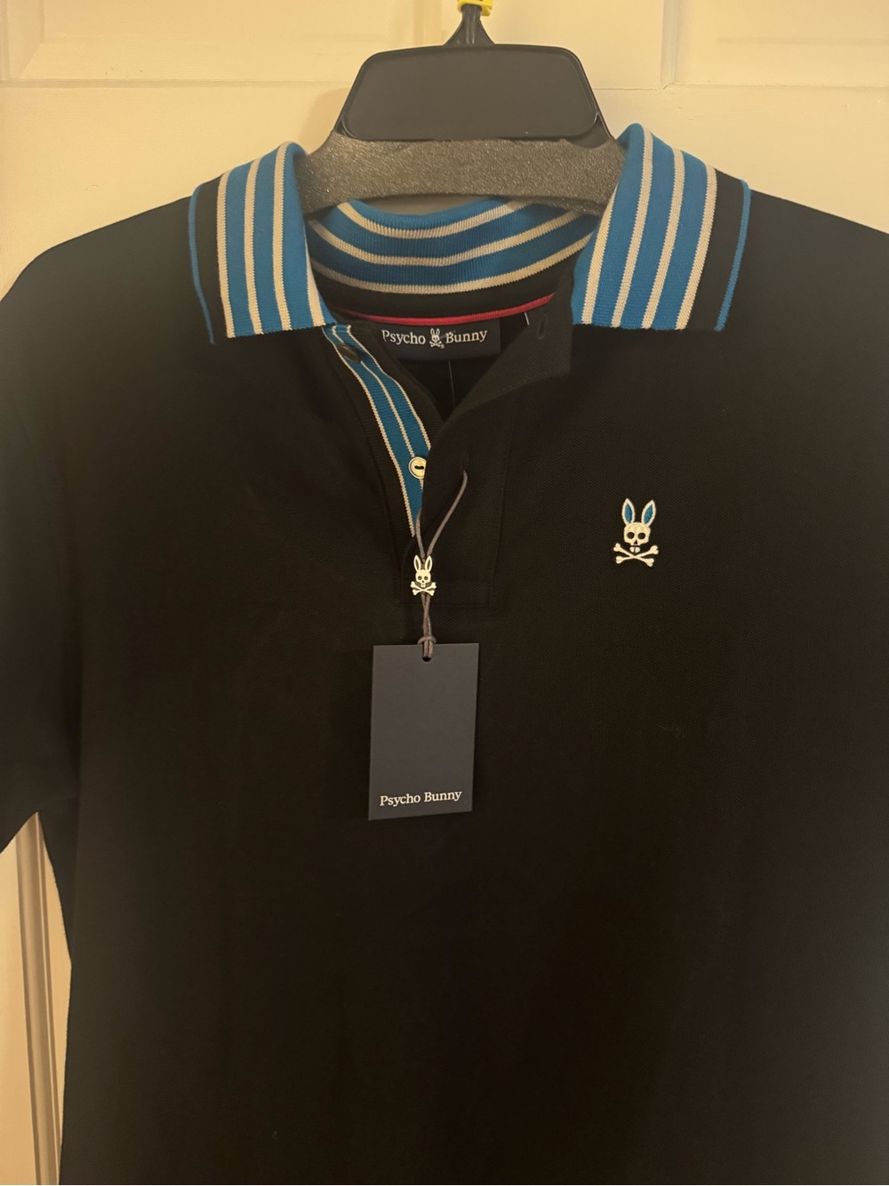 Men's Psycho Bunny Polo Shirt BLK W/Blue Trim Pima Cotton 5 M Short Sleeve NWT - Picture 2 of 5